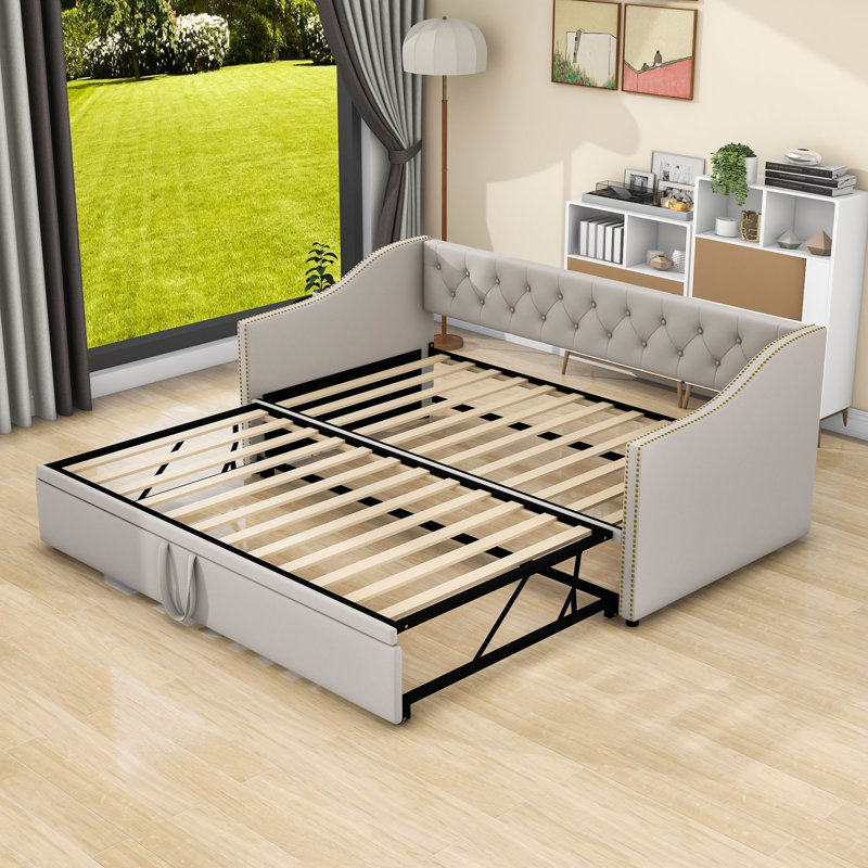 Lit de jour simple en velours avec couchette et lattes Hokulani, Gris