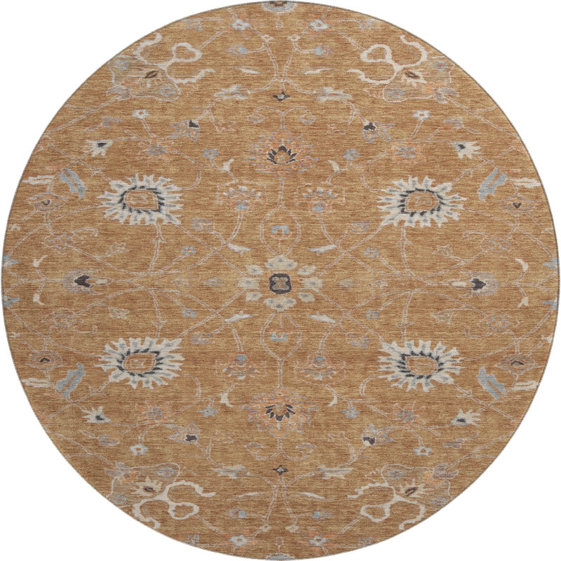 Premium Machine Washable Ducote AMF1137 Global Rug, Rond 8 pi