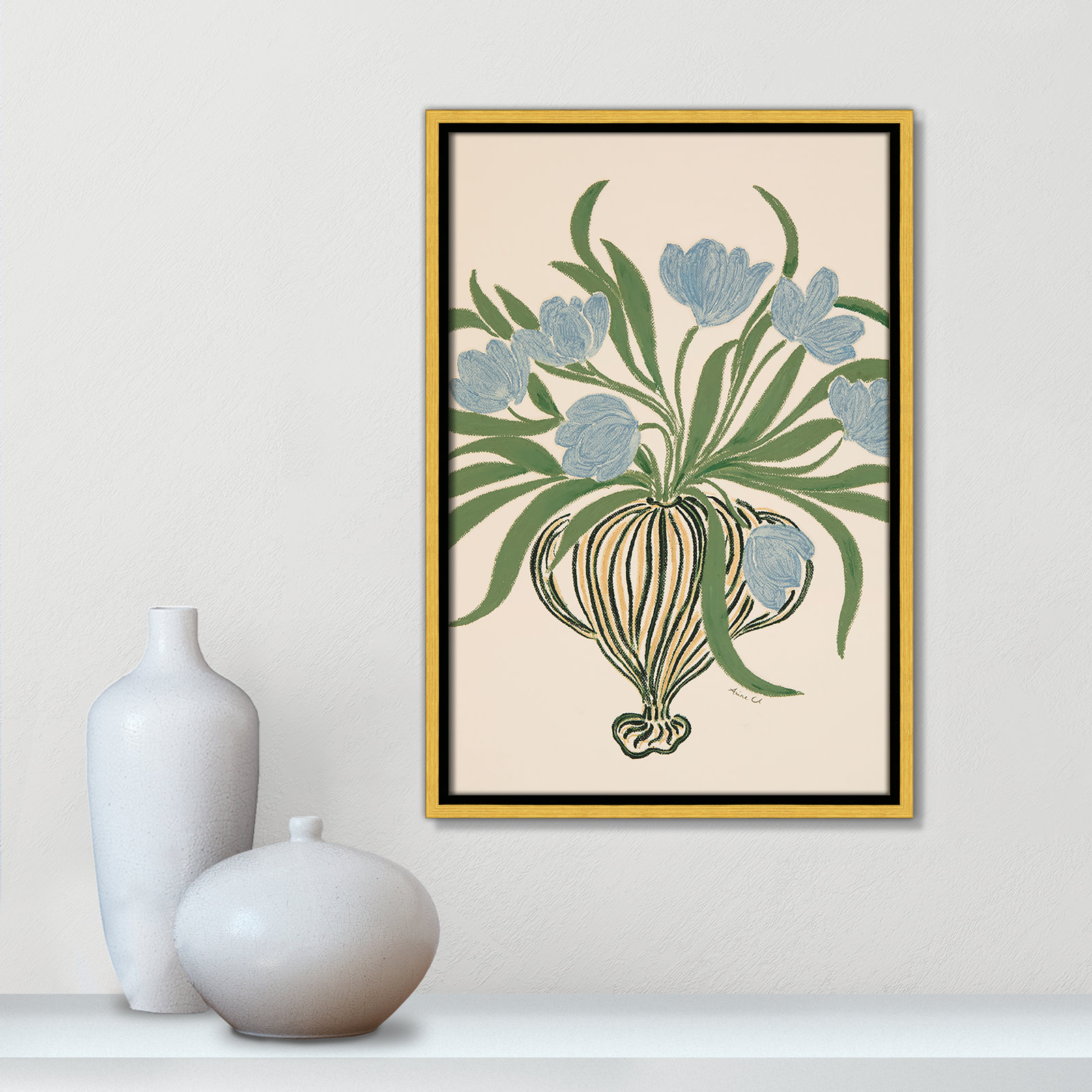 Colette "La Poire Blue Tulips" Print, 19.5" H x 13.5" W, Gold