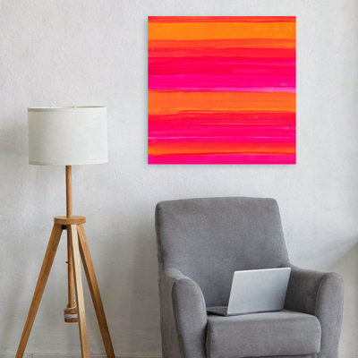 Vibrant Pink Orange Stripes Abstract Bold Colorful Wall Art Print by Isabelle Brent - Wrapped Canvas Print