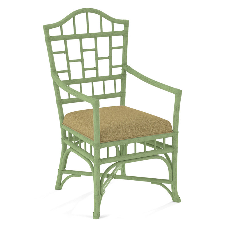 Chippendale Upholstered Arm Chair, Celery, White Performance Fabric; 0851-94
