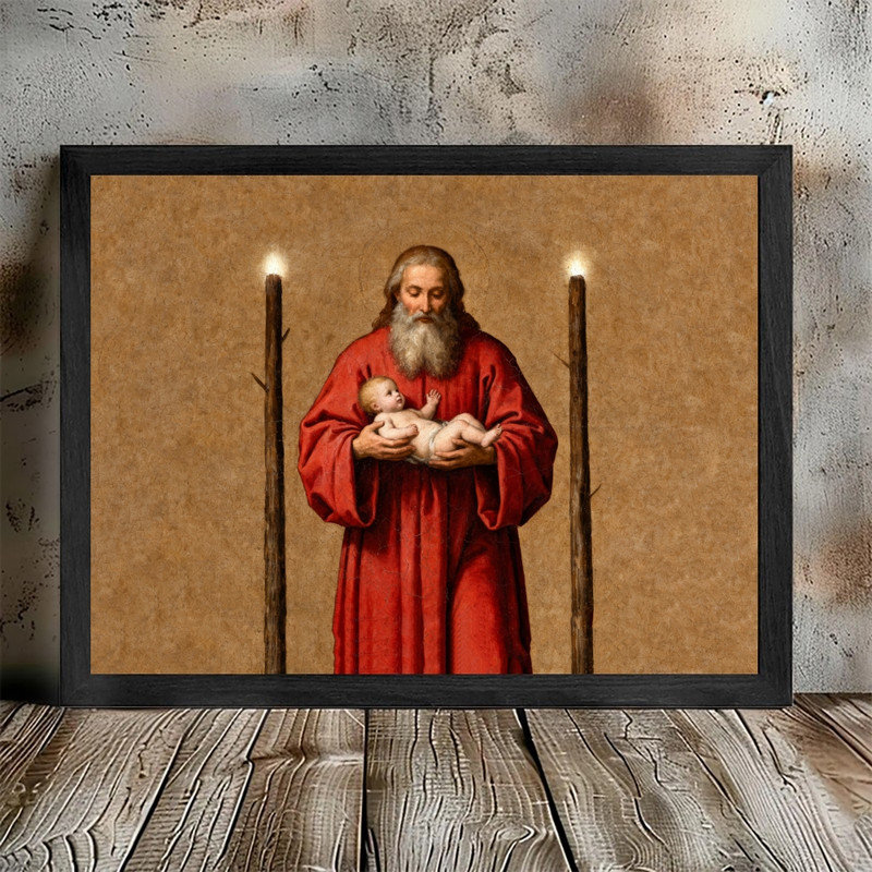 Art mural rétro noir avec père Noël - impression de décorations de crèche de Noël rustique sacrée, H 17 po x l 13 po