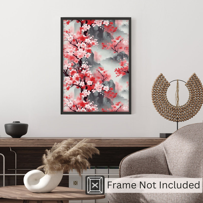 «Botanical Japanese Cherry Blossom Tree VII Asian», reproduction d'art non encadrée, H 20 po x l 16 po