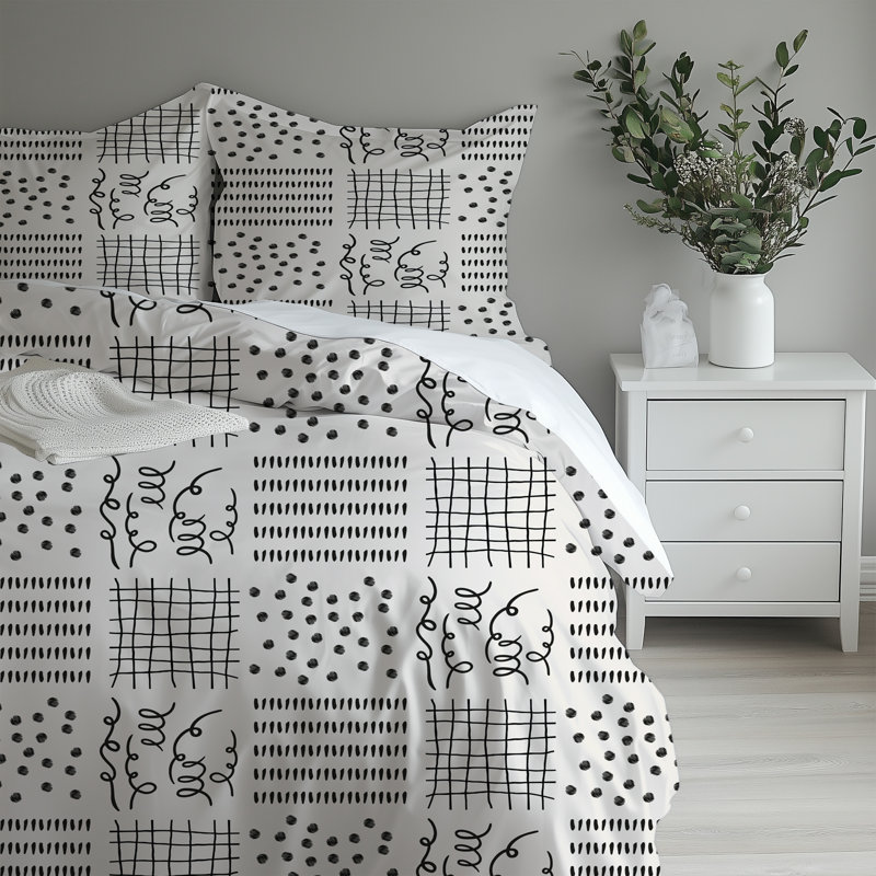 Microfiber Comforter Set, Twin Comforter + 2 Standard Shams, Black/White Geometric