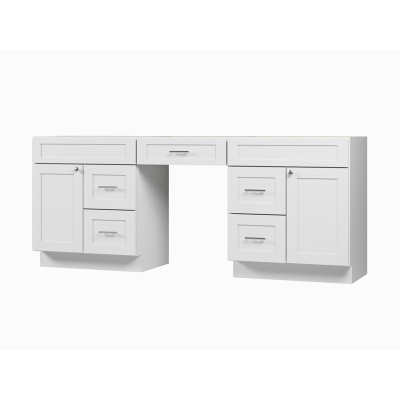 Disar 84'' Double Bathroom Vanity With Desk Dovetail Solid Wood Drawer Base Only, White