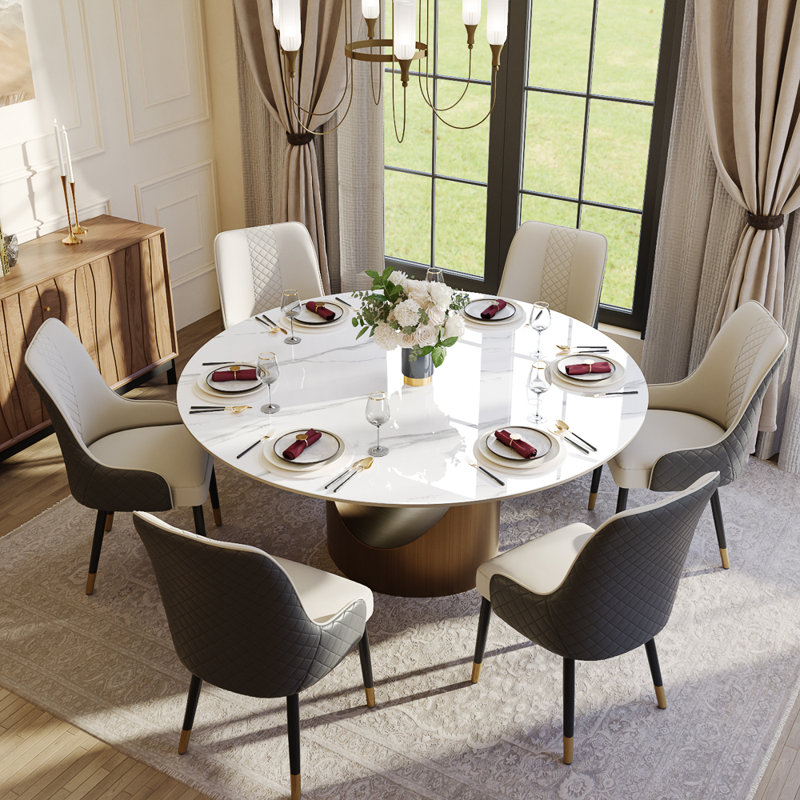 Ensemble de table de salle à manger 7 pièces pour 6 personnes, ensemble de table de salle à manger en pierre frittée brillant