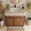 Meuble-lavabo moderne sur pied avec lavabo en céramique et comptoir en pierre frittée résistante, grand espace de rangement et installation facile