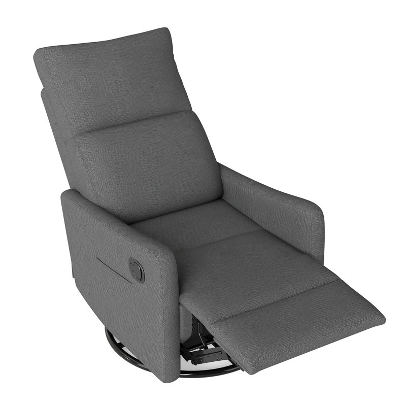 Fauteuil inclinable manuel berçant avec dossier capitonné et poche latérale, Gris foncé