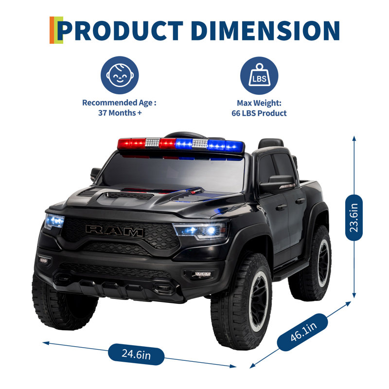 Les enfants sous licence de 12 V avec chauffeur de camion avec télécommande et véhicule électrique pour enfants, Noir