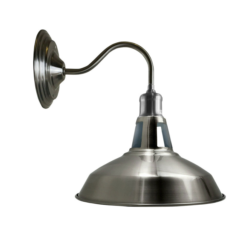 Hocker 1-Light Dimmable Armed Wall Sconce – Modern Industrial Style by Williston Forge, Satin Nickel, Yes
