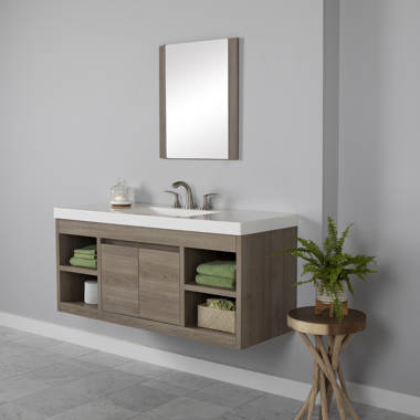 U-Eway 48 Bathroom Vanity Modern Pedestal Cabinet Set, MDF Wood 20-inch  Deep,Countertop,1 Main Cabinet 2-Doors and 2-Drawers with Mirror,2 x Side