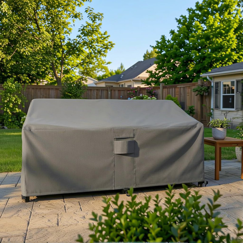 Housse de canapé de patio résistante aux intempéries avec protection en PVC respirante et durable, ourlet élastique réglable, sangles à fermeture par clic et trous