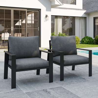 Ensemble de 2 fauteuils d'extérieur en aluminium - légers, résistants à la rouille et dotés de coussins résistants aux intempéries pour le patio, la terrasse ou la piscine