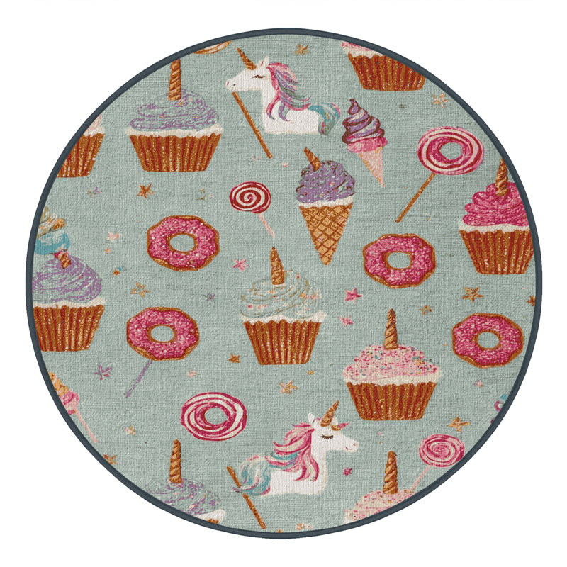  Tapis de desserts lavables à licorne, Rond 3 pi