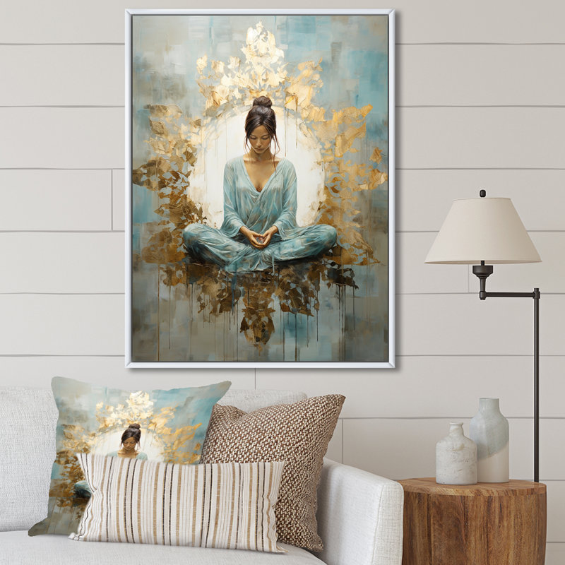 Zen Meditation Position I - méditation sur toile, H 32 po x l 24 po x P 1 po, Cadre flottant blanc