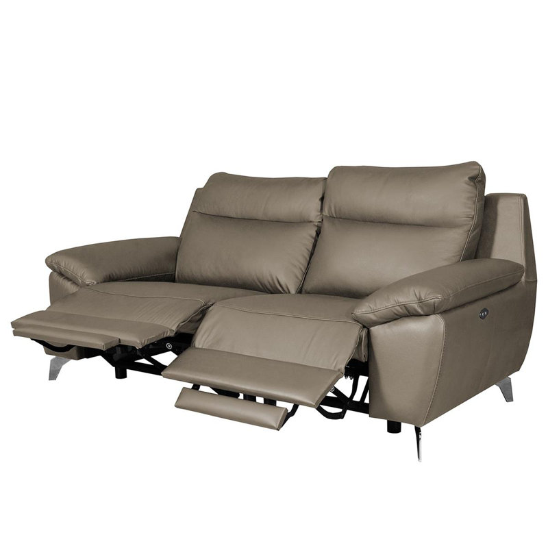 Edema Genuine Leather 2 Seater Reclining Sofa, Taupe, 2