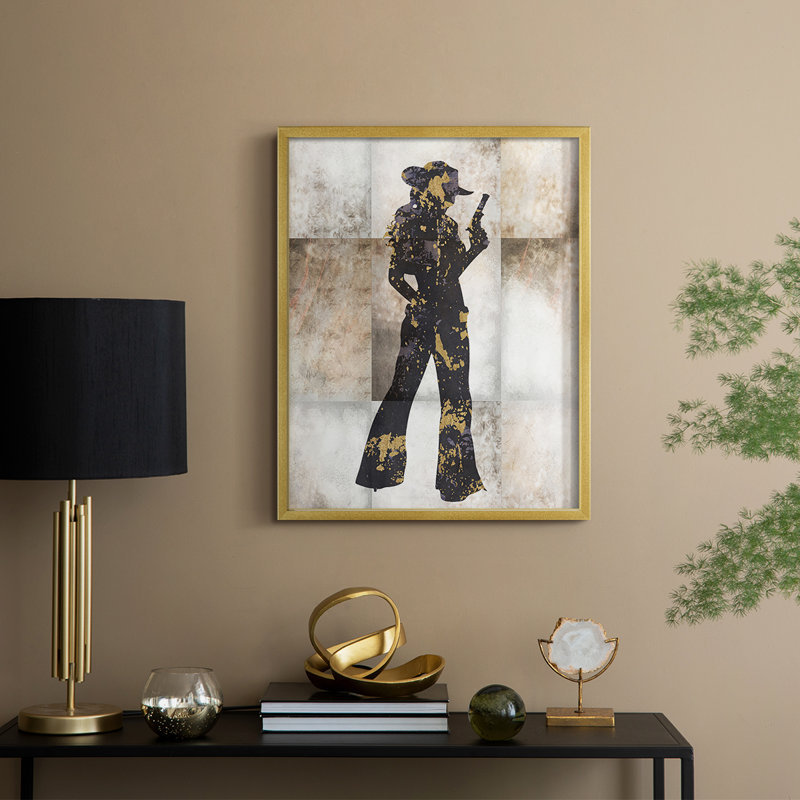 Cowgirl I, reproduction encadrée - bois massif, H 30 po x l 24 po, Doré