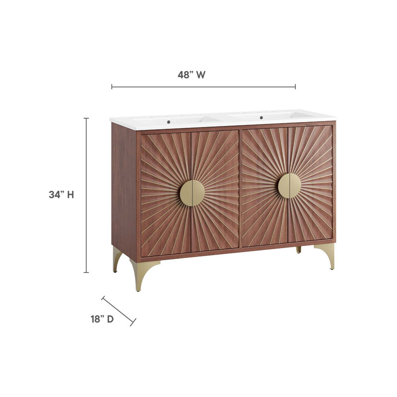 Daylight 48" Double Sink White Walnut Bathroom Vanity with Brass Base