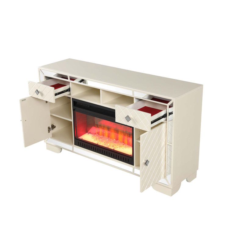 Meuble télé avec foyer électrique avec support stable, design multifonctionnel et décoration intérieure améliorée