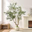 Arbre d'olivier artificiel de 7 pi avec feuilles et olives réalistes, faux arbre méditerranéen en pot blanc pour le salon, le vestibule ou la décoration intérieure