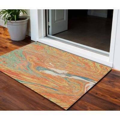 Tapis extérieur lavable abstrait orange 3 pi x 5 pi