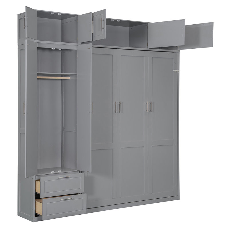 Lit escamotable mural avec armoire supérieure, Gris