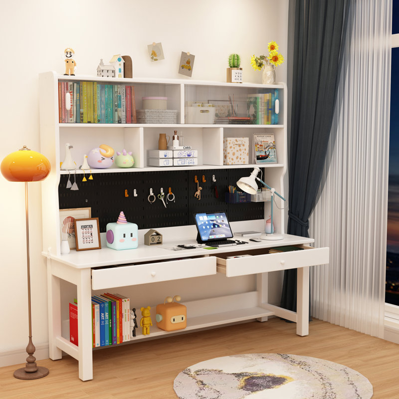 Bureau d'écriture rectangulaire pour enfants avec rehausse, Blanc
