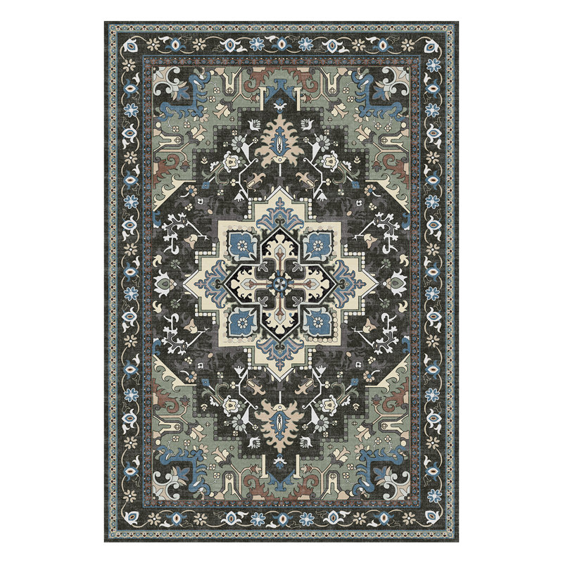 8'X10' Washable Area Rug with Non-Slip Rubber Backing Green, Rectangle 8' x 10', Green