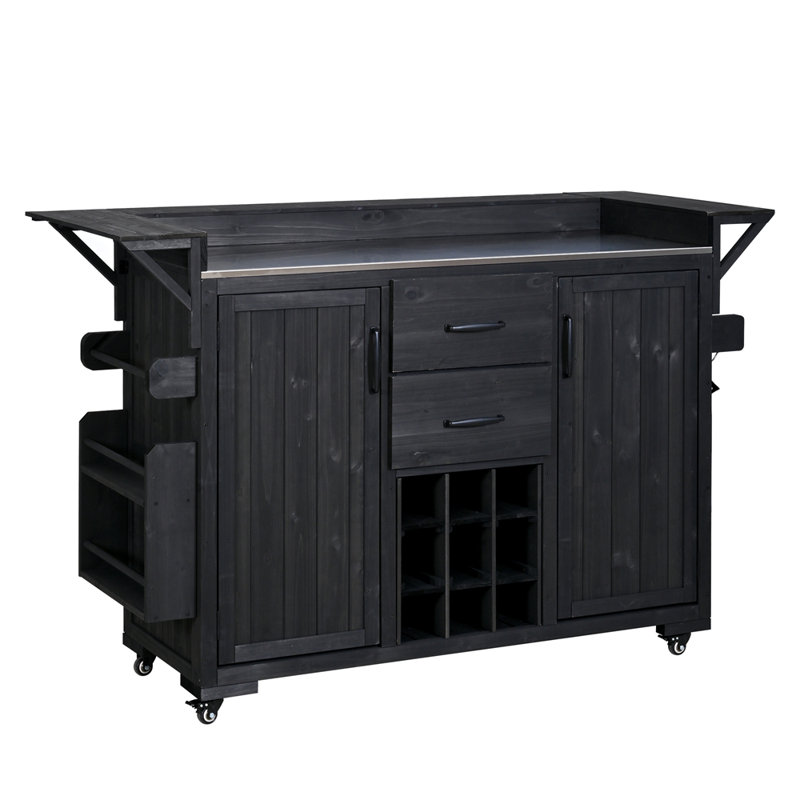 Îlot de cuisine extérieur moderne avec roulettes l 60,2 po, Noir