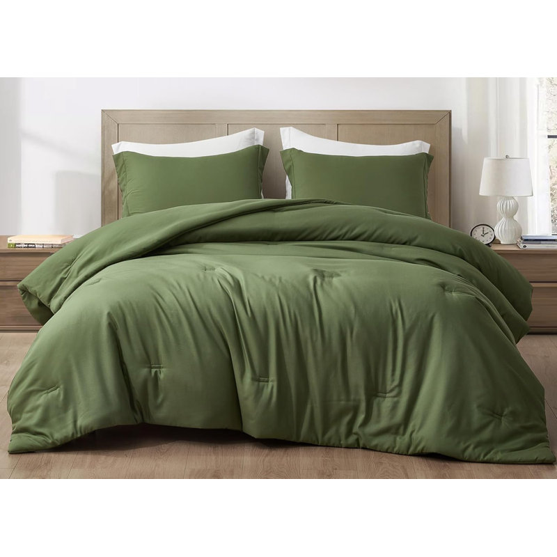 Cliff Lightweight Cooling Rayon Derived from Bamboo Blended Comforter Set, Queen Comforter + 2 Standard Shams, Olive Green