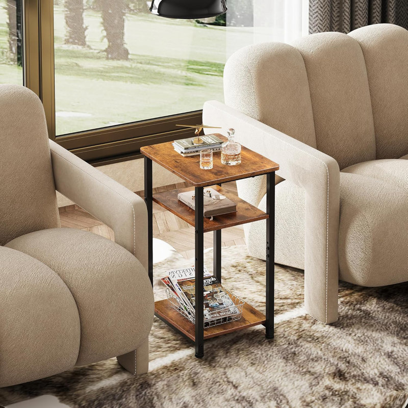 14.6"W 3-Tier End Table, Small Narrow Side Tables, Rustic Brown