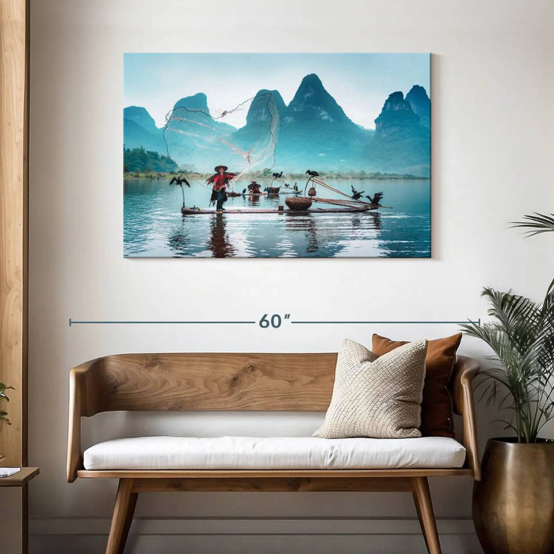 Senne, pêche traditionnelle chinoise, H 30 po x l 45 po