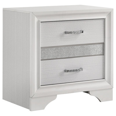 Ensemble de chambre à coucher double 4 pièces Vino, pied de lit avec rangement, blanc, rayures scintillantes 
