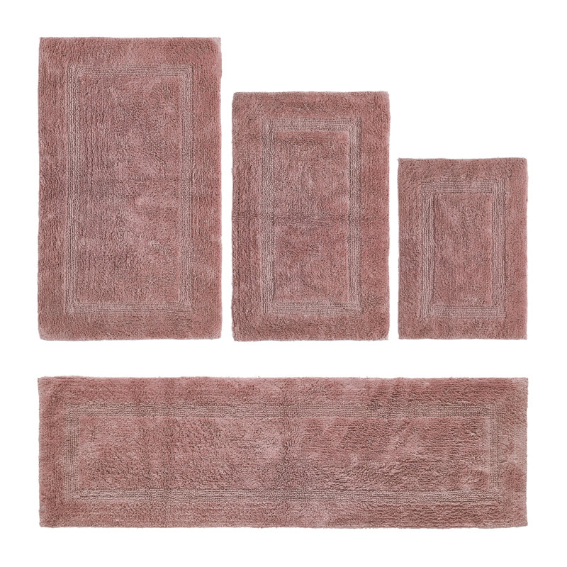Ensemble de tapis pour salle de bain 100% coton Lux Premium 2370 GSM, lavable à la machine, super absorbant et tapis de bain réversible en tissage touffeté pour salle de bain, douche et baignoire, tapis certifiés Oeko-Tex, rose