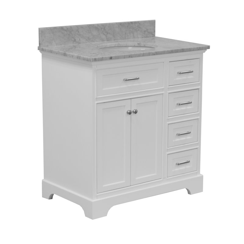 Ronnie 36'' Single Bathroom Vanity with Top, White, Carrara Marble