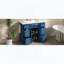 Meuble-lavabo sur pied avec lavabo en céramique, six tiroirs, tiroir central rabattable, portes doubles à fermeture amortie et porte-serviettes réversible, bleu marine-2131513480