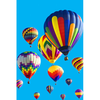 Colorful hot air balloons flying in bright blue sky 1 Piece Wall Art on Canvas