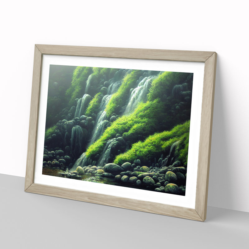Waterfall Vol.1 - Single Picture Frame Print, 25cm H x 34cm W, Oak