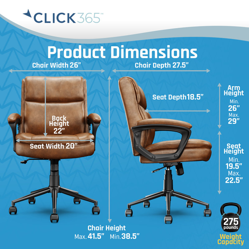 Chaise de bureau ergonomique à dossier moyen avec accoudoirs rembourrés et ajustables Click365 Transform 2.0, Brun
