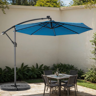 10ft Solar LED Offset Hanging Market Patio Umbrella  ( khaki )