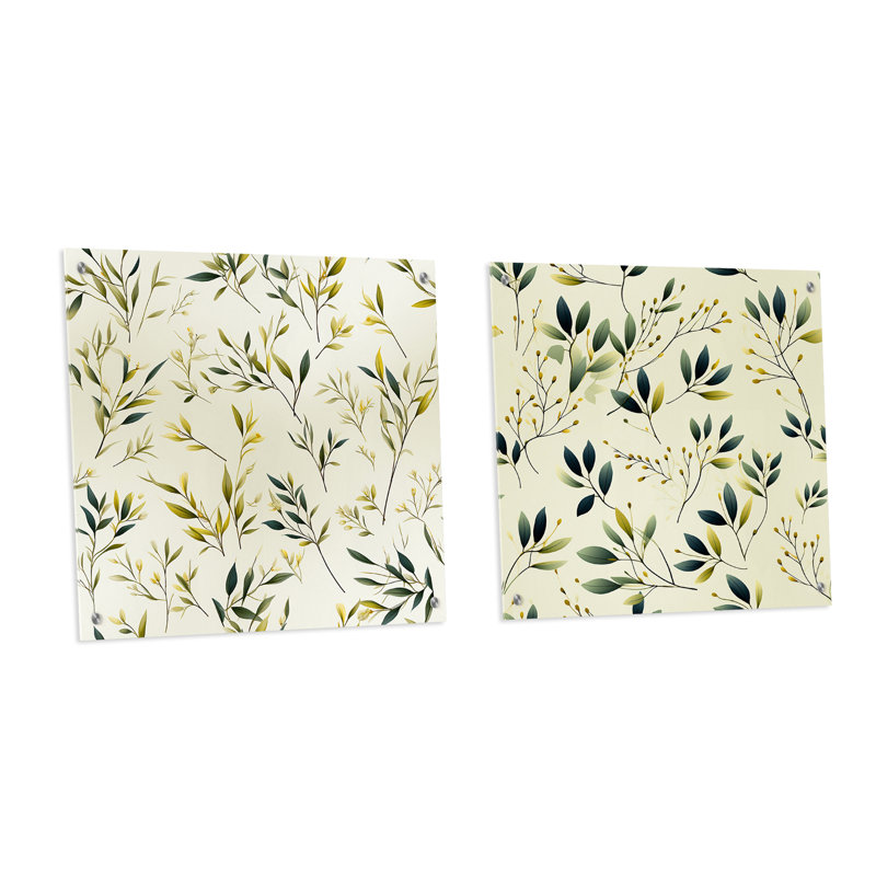 Feuilles zen - ensemble de 2 verres muraux en acrylique, H 16 po x l 33 po