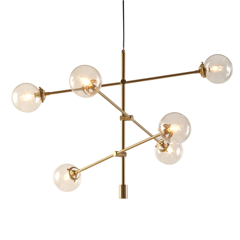 Lustre architectural en métal à 6 lumières avec abat-jours sphériques Cyrus