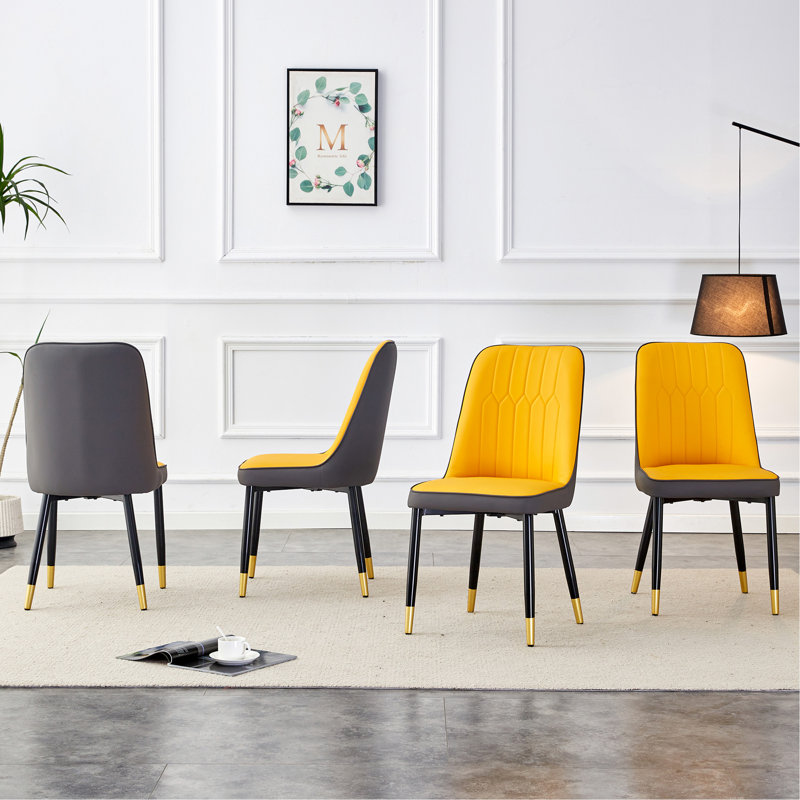 Stylish And Comfortable Dining Chair Set With Metal Legs And PU Leather Seats