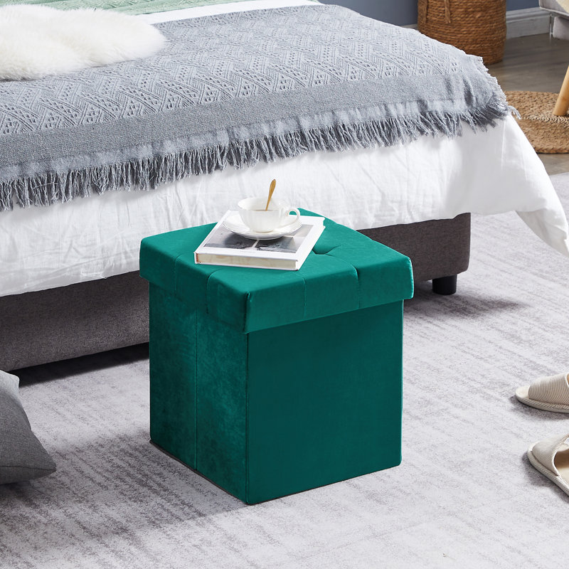 Macklynn Upholstered Ottoman, Green Polyester Blend