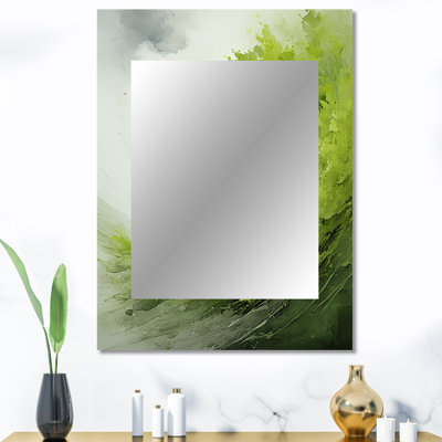 «Green and White Whsipering Abstract Spiral I», miroir décoratif spirales abstraites, miroir mural vert, impression sur métal