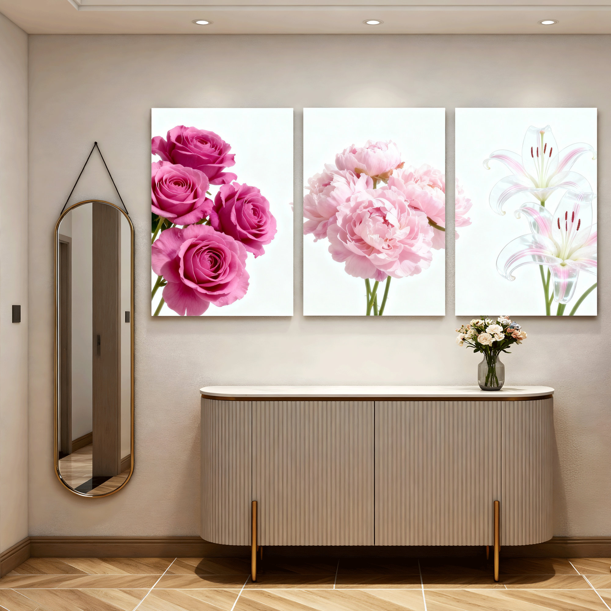 Ebern Designs Pink Roses and Peonies Floral Canvas Wrapped Wall Art ...