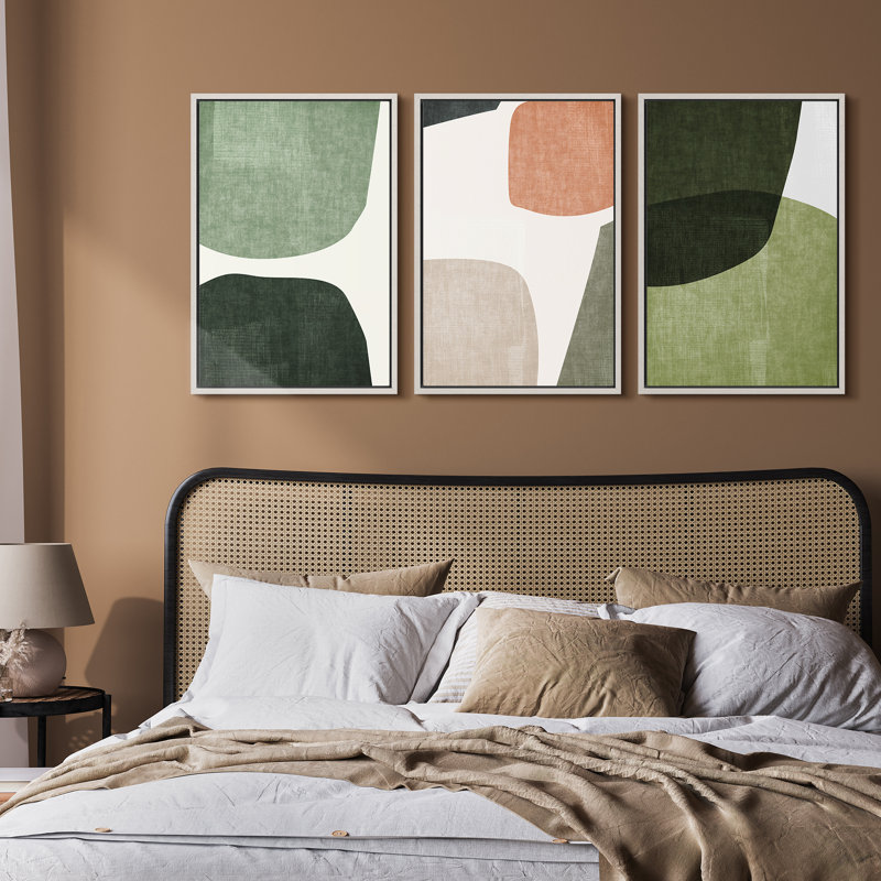 Mid Century Shape Green Tripyth Multicolor Ovals Abstract Mid Century Modern Framed Canvas 3 Pieces Print Wall Decor