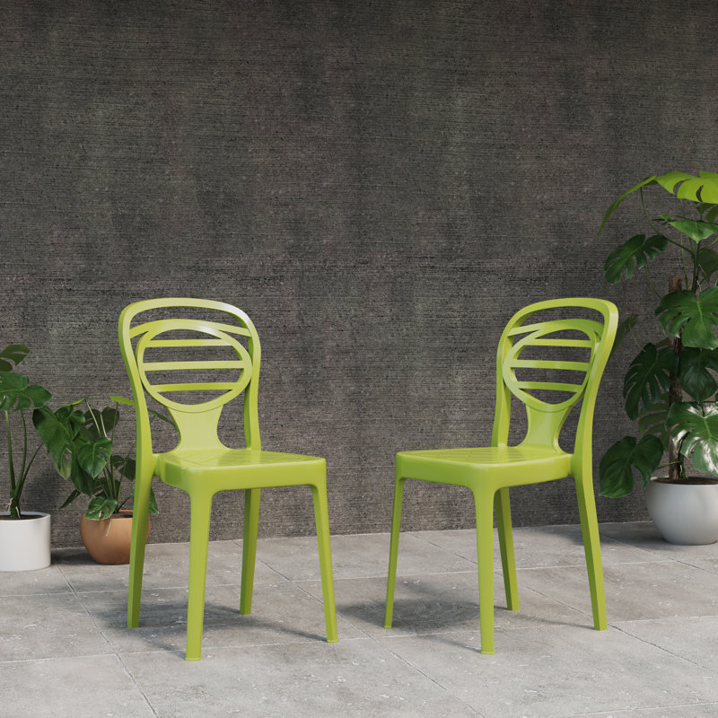 Melean Premium All-Weather Wicker Outdoor Stacking Dining Side Chair, Green