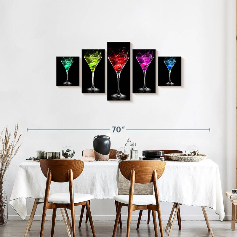 Cocktail Flashy Martinis sur toile, 5 pièces, H 24 po x l 55 po x P 1 po