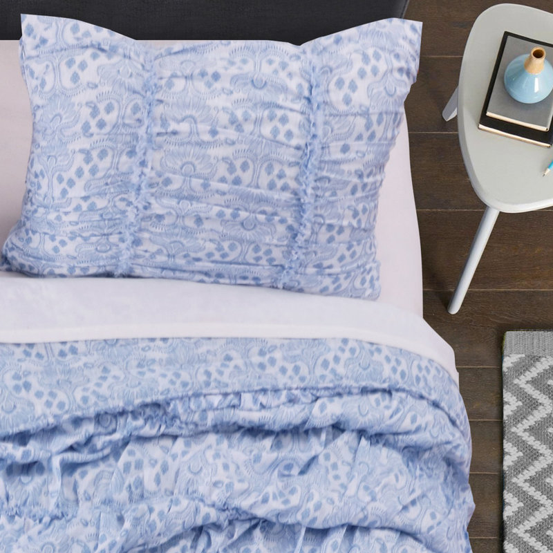 Taie décorative bleue à motif de volants Greenland Home Fasion Helena, 20 x 36, Très grand